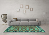 Machine Washable Abstract Turquoise Modern Rug, wshabs2743turq