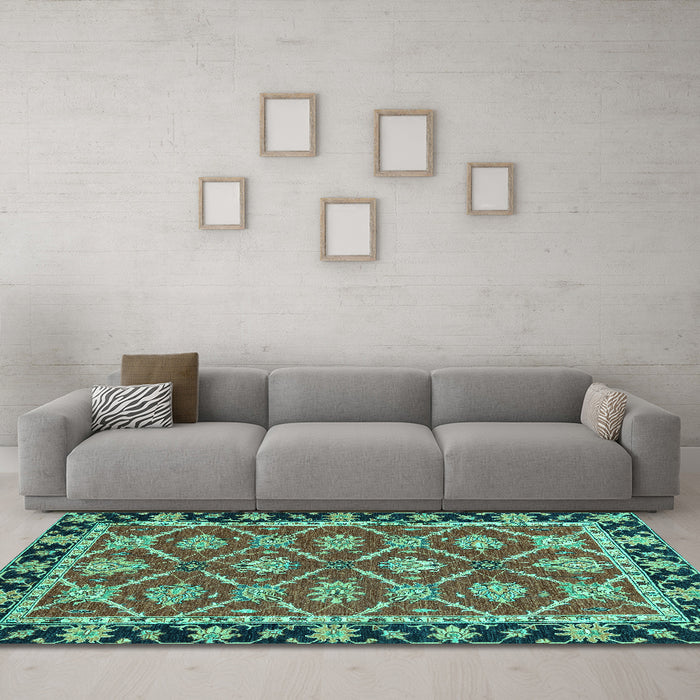 Machine Washable Abstract Turquoise Modern Area Rugs in a Living Room,, wshabs2743turq
