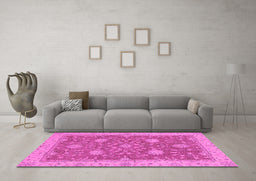 Machine Washable Oriental Pink Traditional Rug in a Living Room, wshabs2744pnk