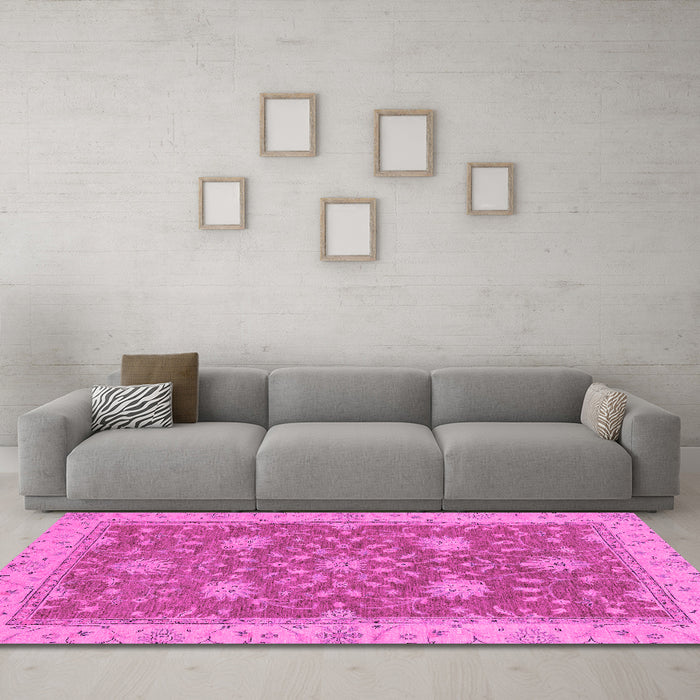 Machine Washable Oriental Pink Traditional Rug in a Living Room, wshabs2744pnk