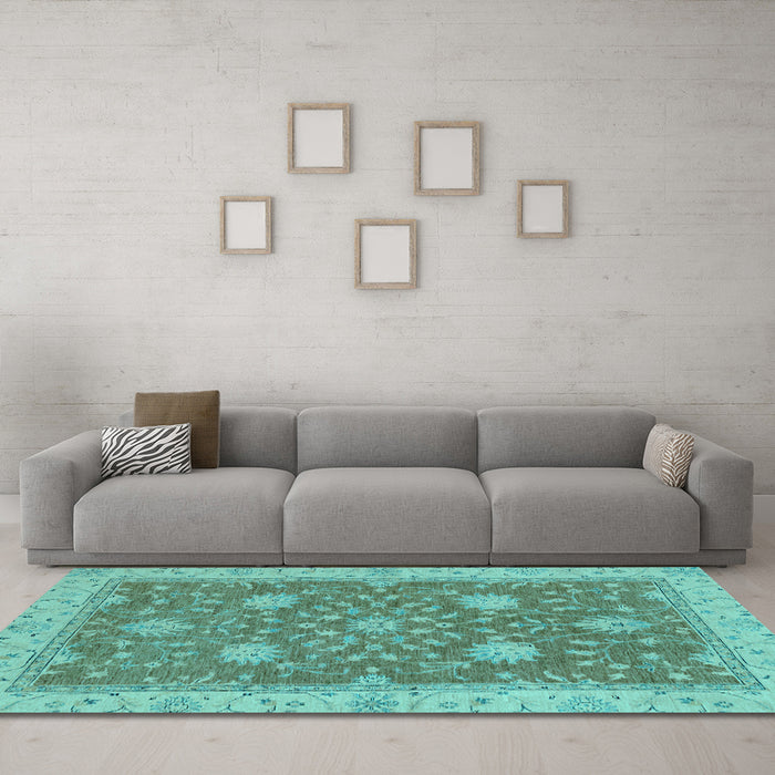 Machine Washable Oriental Light Blue Traditional Rug in a Living Room, wshabs2744lblu
