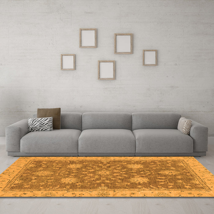 Machine Washable Oriental Orange Traditional Area Rugs in a Living Room, wshabs2744org