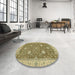 Round Abstract Metallic Gold Oriental Rug in a Office, abs2744