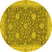 Round Machine Washable Oriental Yellow Traditional Rug, wshabs2744yw