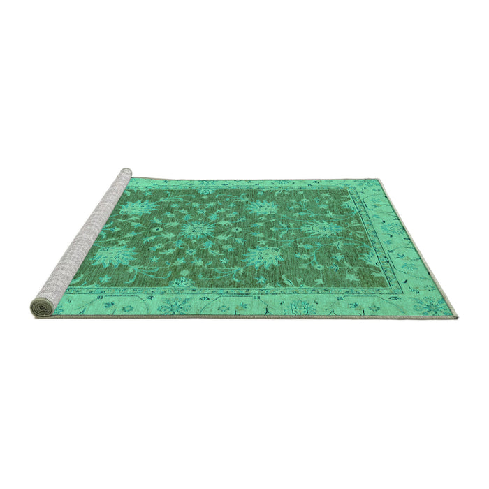 Sideview of Machine Washable Oriental Turquoise Traditional Area Rugs, wshabs2744turq