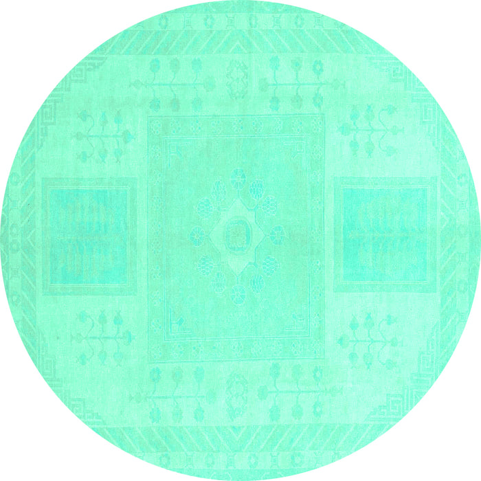 Round Abstract Turquoise Modern Rug, abs2745turq