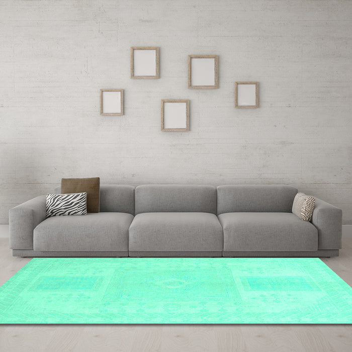 Machine Washable Abstract Turquoise Modern Area Rugs in a Living Room,, wshabs2745turq