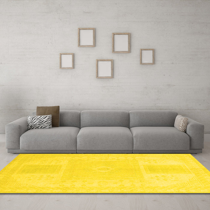 Machine Washable Abstract Yellow Modern Rug in a Living Room, wshabs2745yw