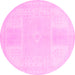 Round Machine Washable Abstract Pink Modern Rug, wshabs2745pnk