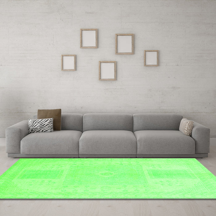 Machine Washable Abstract Green Modern Area Rugs in a Living Room,, wshabs2745grn