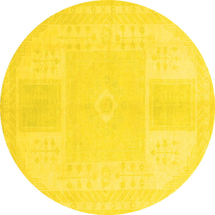 Round Machine Washable Abstract Yellow Modern Rug, wshabs2745yw