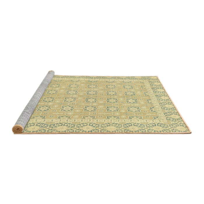 Sideview of Machine Washable Abstract Brass Green Rug, wshabs2746