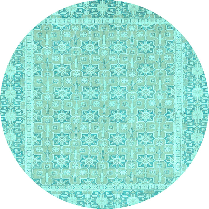 Round Machine Washable Oriental Light Blue Traditional Rug, wshabs2746lblu
