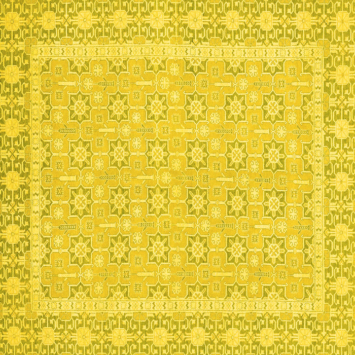 Square Machine Washable Oriental Yellow Traditional Rug, wshabs2746yw
