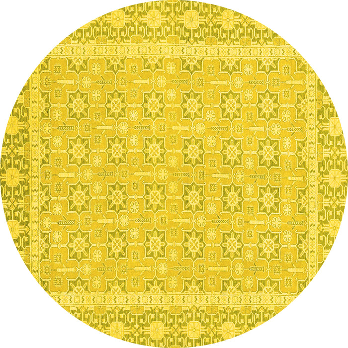 Round Machine Washable Oriental Yellow Traditional Rug, wshabs2746yw