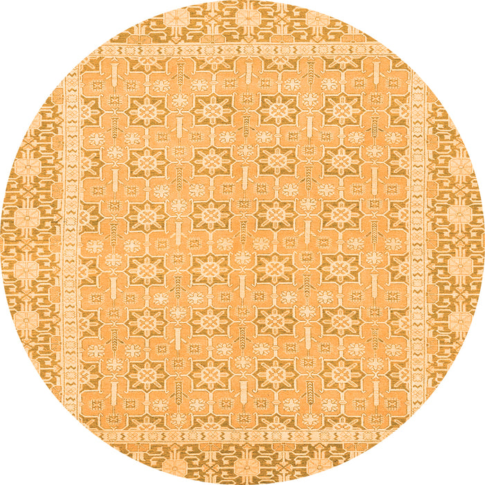 Round Machine Washable Oriental Orange Traditional Area Rugs, wshabs2746org
