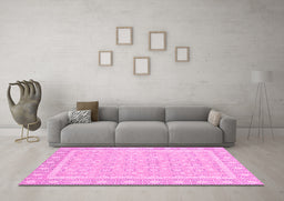 Machine Washable Oriental Pink Traditional Rug in a Living Room, wshabs2746pnk