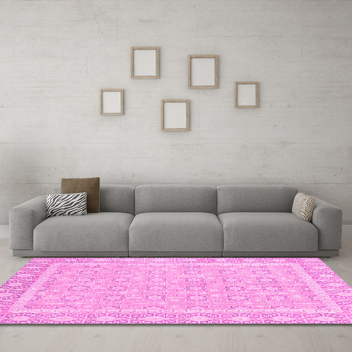 Machine Washable Oriental Pink Traditional Rug in a Living Room, wshabs2746pnk
