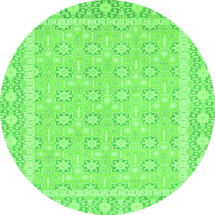 Round Machine Washable Oriental Green Traditional Area Rugs, wshabs2746grn