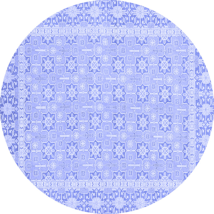 Round Machine Washable Oriental Blue Traditional Rug, wshabs2746blu