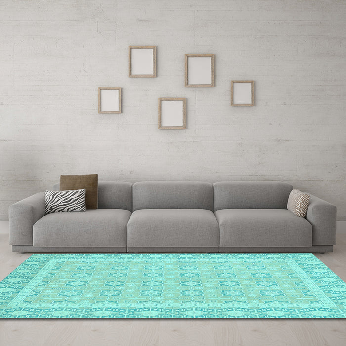 Machine Washable Oriental Light Blue Traditional Rug in a Living Room, wshabs2746lblu