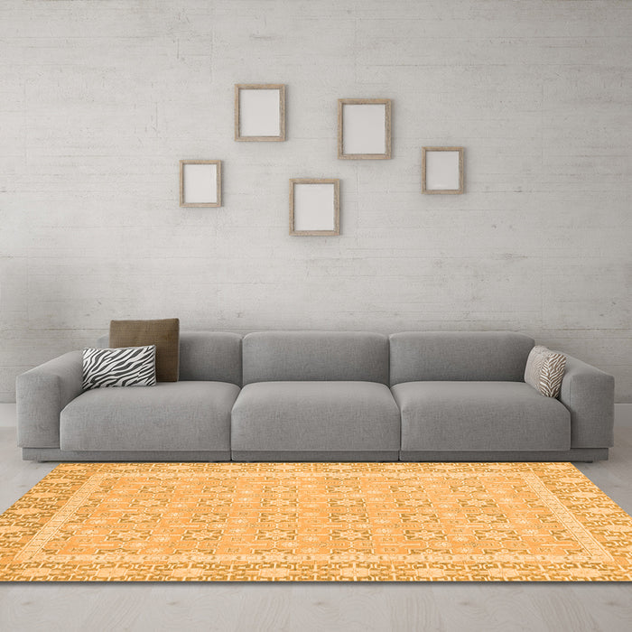 Machine Washable Oriental Orange Traditional Area Rugs in a Living Room, wshabs2746org