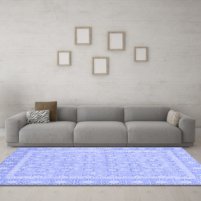 Machine Washable Oriental Blue Traditional Rug in a Living Room, wshabs2746blu