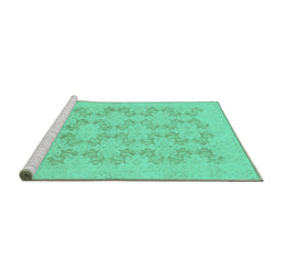 Sideview of Machine Washable Abstract Turquoise Modern Area Rugs, wshabs2747turq