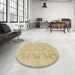 Round Machine Washable Abstract Metallic Gold Rug in a Office, wshabs2747