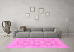 Machine Washable Abstract Pink Modern Rug in a Living Room, wshabs2747pnk
