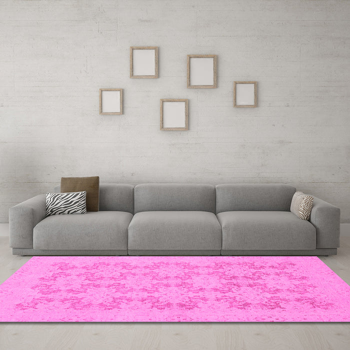 Machine Washable Abstract Pink Modern Rug in a Living Room, wshabs2747pnk