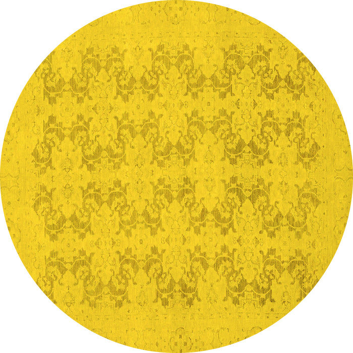 Round Abstract Yellow Modern Rug, abs2747yw
