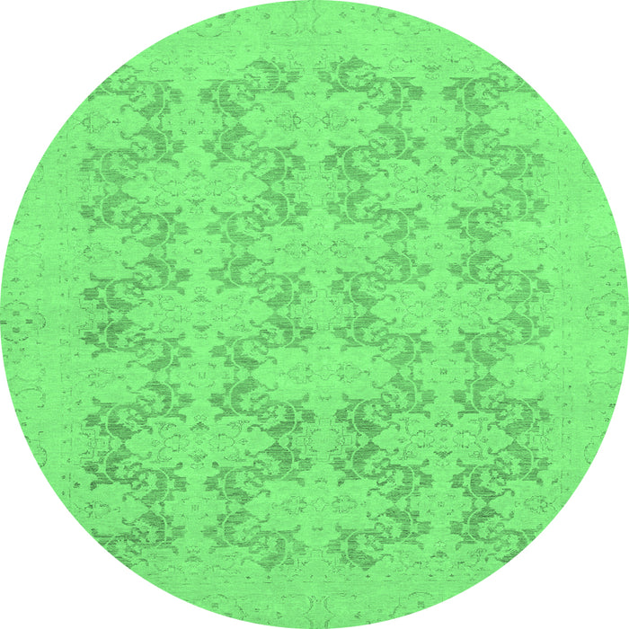 Round Machine Washable Abstract Emerald Green Modern Area Rugs, wshabs2747emgrn