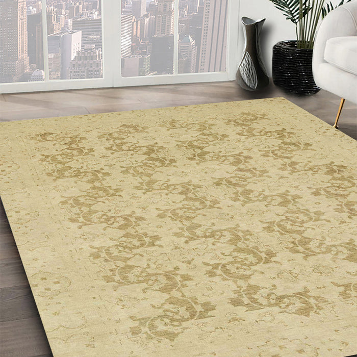 Machine Washable Abstract Metallic Gold Rug in a Family Room, wshabs2747