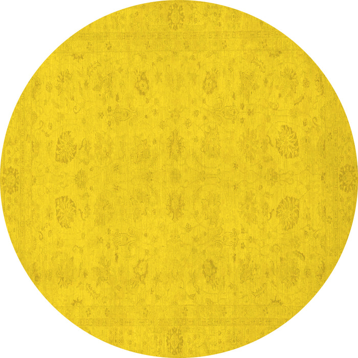 Round Abstract Yellow Modern Rug, abs2748yw