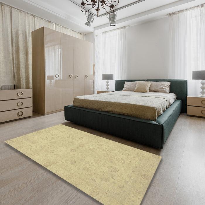 Machine Washable Abstract Yellow Rug in a Bedroom, wshabs2748