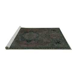 Sideview of Machine Washable Abstract Turquoise Modern Area Rugs, wshabs2749turq