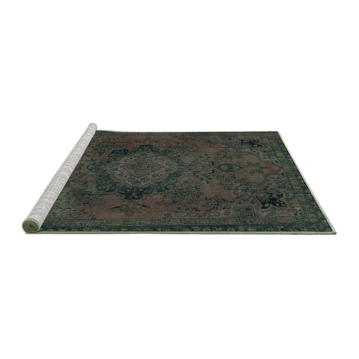 Sideview of Machine Washable Abstract Turquoise Modern Area Rugs, wshabs2749turq