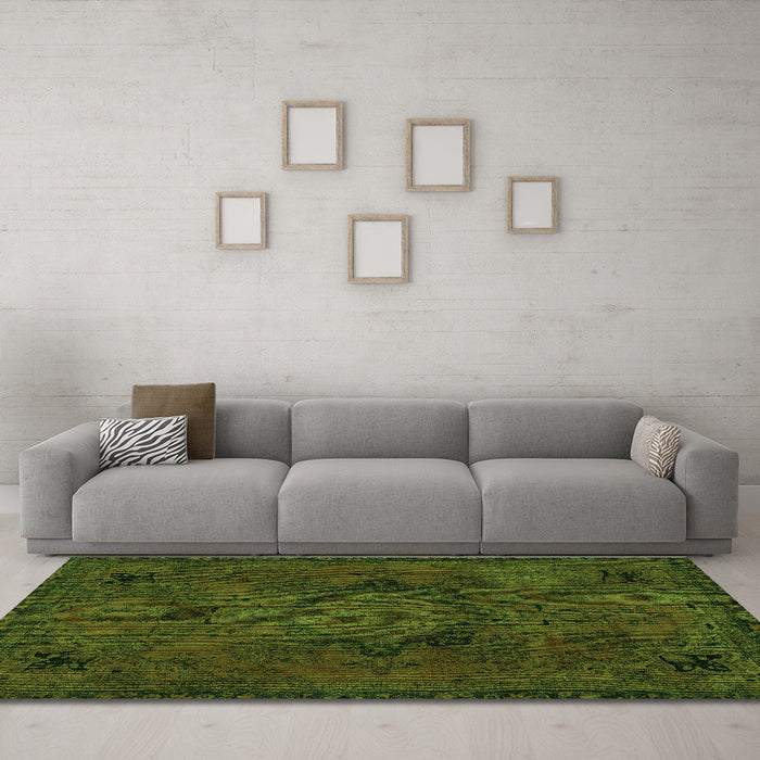 Machine Washable Abstract Green Modern Area Rugs in a Living Room,, wshabs2749grn