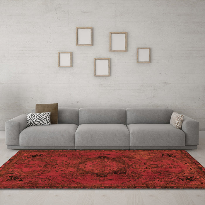 Machine Washable Abstract Orange Modern Area Rugs in a Living Room, wshabs2749org