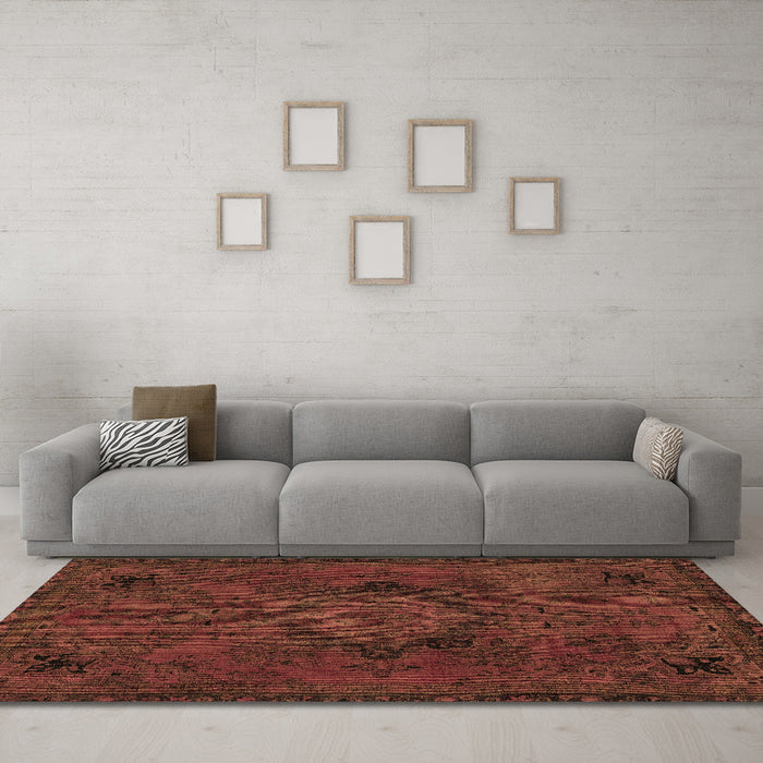 Machine Washable Abstract Brown Modern Rug in a Living Room,, wshabs2749brn