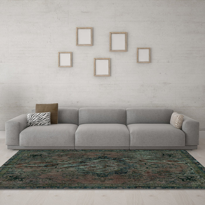Machine Washable Abstract Turquoise Modern Area Rugs in a Living Room,, wshabs2749turq
