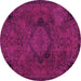 Round Machine Washable Abstract Pink Modern Rug, wshabs2749pnk