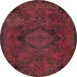 Round Machine Washable Abstract Bright Maroon Red Rug, wshabs2749