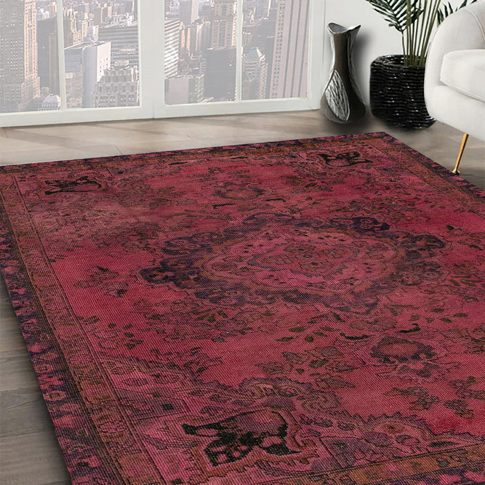 Machine Washable Abstract Bright Maroon Red Rug in a Family Room, wshabs2749