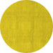 Round Machine Washable Abstract Yellow Modern Rug, wshabs2750yw