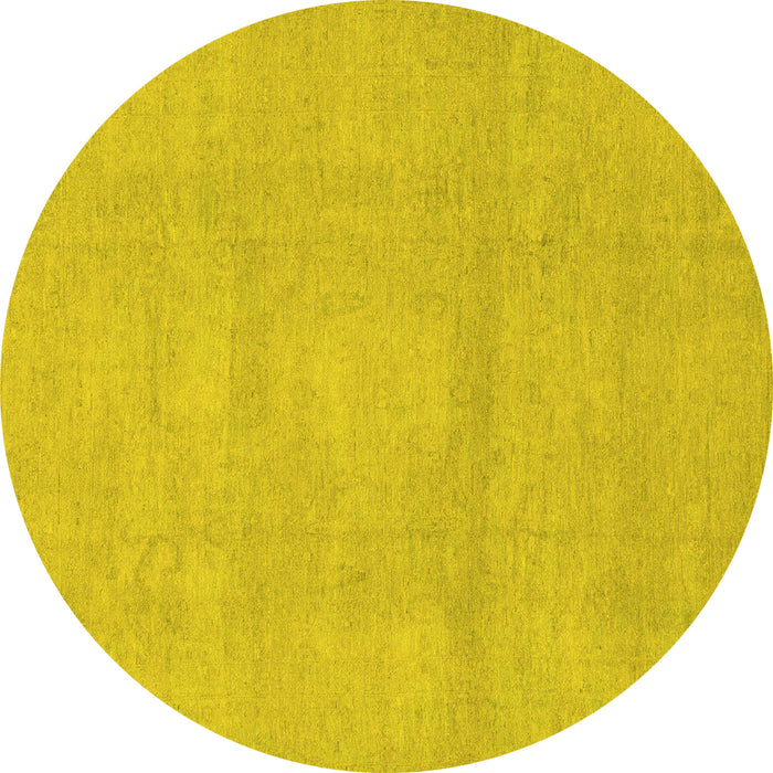 Round Abstract Yellow Modern Rug, abs2750yw