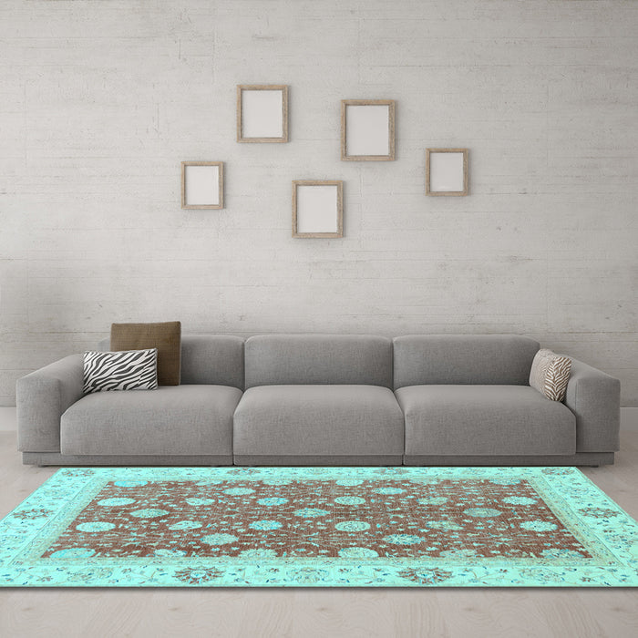 Machine Washable Oriental Light Blue Traditional Rug in a Living Room, wshabs2751lblu