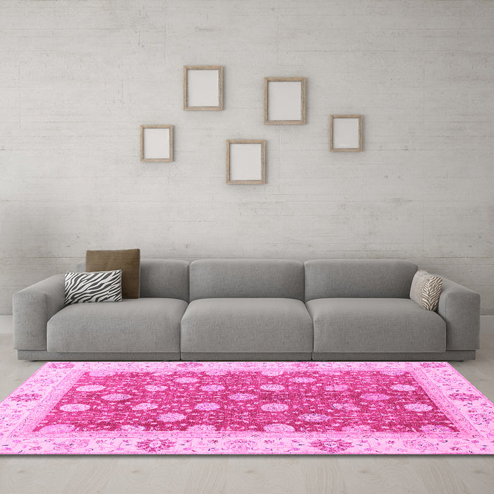 Machine Washable Oriental Pink Traditional Rug in a Living Room, wshabs2751pnk