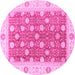 Round Machine Washable Oriental Pink Traditional Rug, wshabs2751pnk